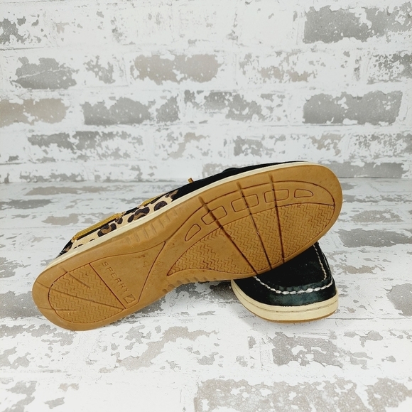 Sperry Topsider Women’s Black Leopard Angelfish Boat Shoes Flat Loafers D292 - Picture 5 of 8